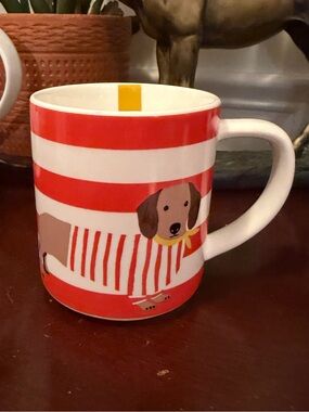 Joules Living the Good Life Dachshund Red Stripe Ceramic Coffee Mug Dog Lover